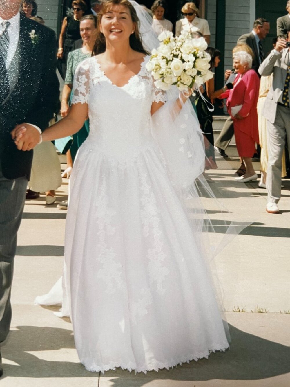 Priscilla of Boston Irish Linen Wedding Gown with Venise Lace